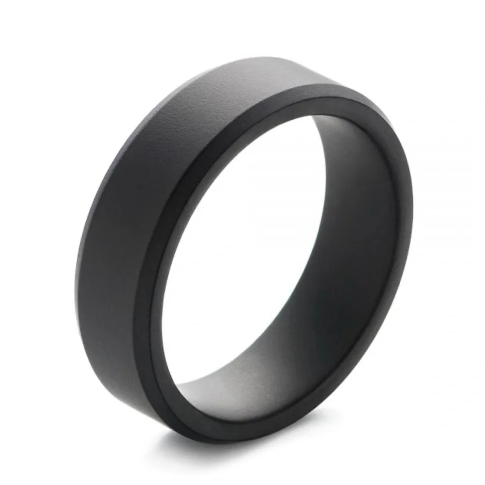 Tungsten Raw Black Beveled Edge Wedding Band